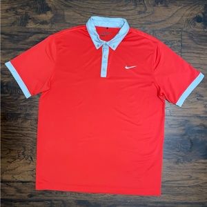 Nike Golf Polo Shirt Men's Size-Large Tour Performance Solid Red & Gray Dri-Fit